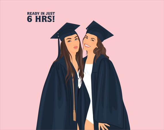 Custom Faceless Graduation Portrait of Two Smiling Graduates Poster