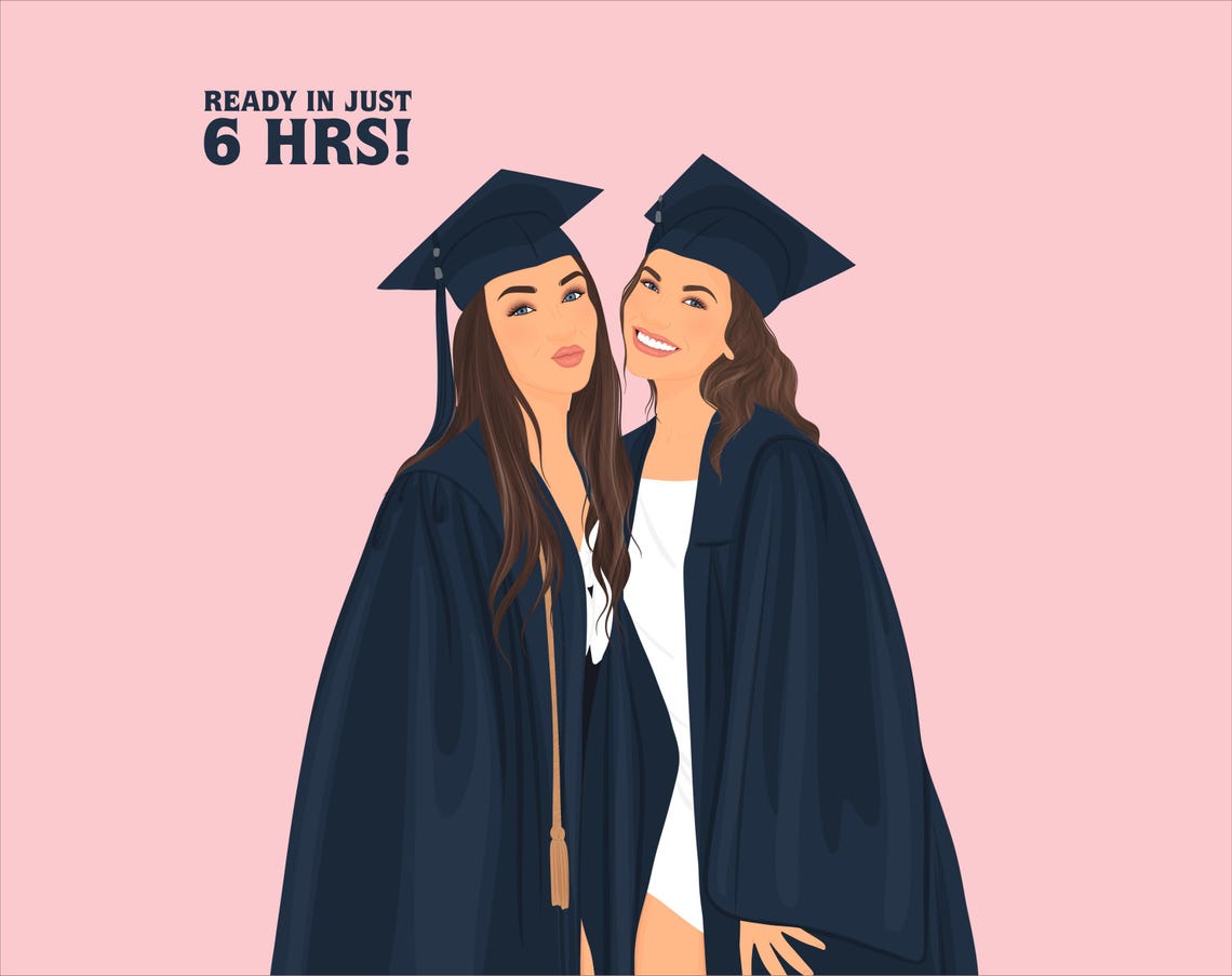 Custom Faceless Graduation Portrait of Two Smiling Graduates Poster