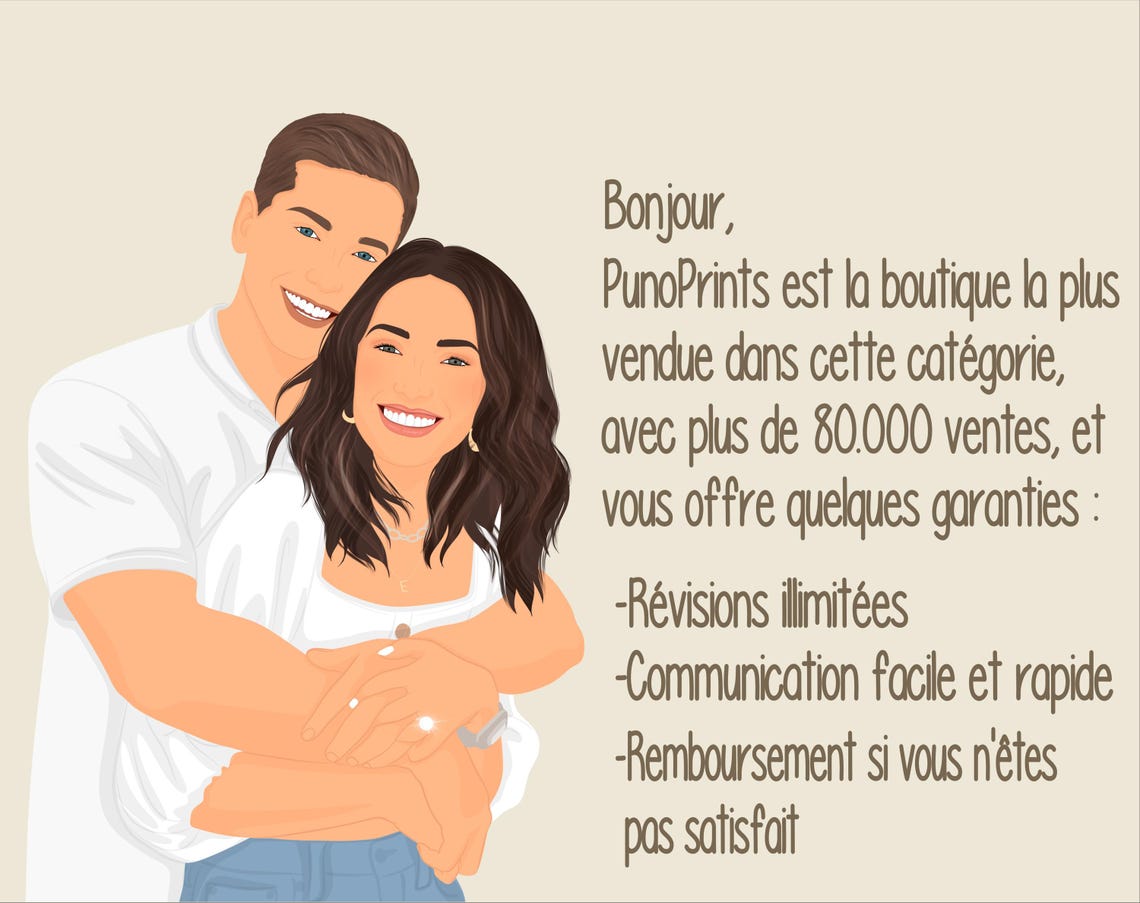 Custom Faceless Couple Portrait French Style Digital Wall Art - Image 4