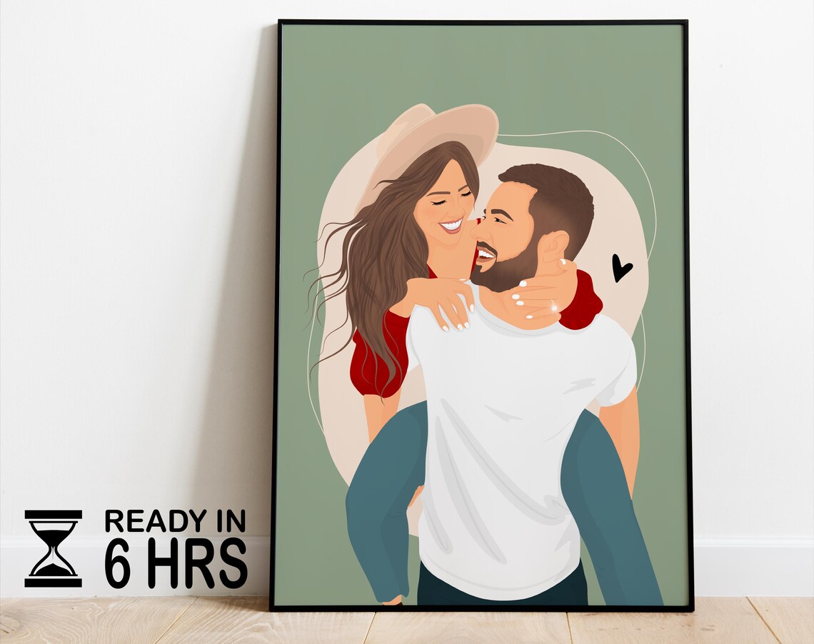 Custom Couple Portrait Faceless Drawing Art Print