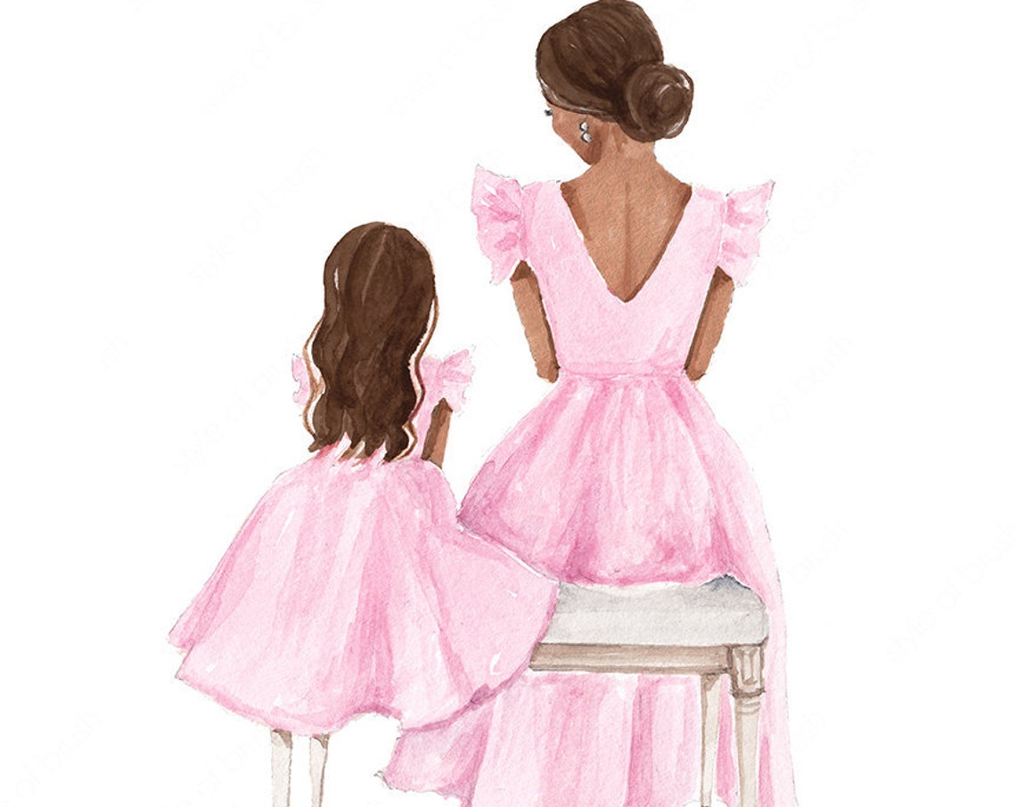 Mommy And Me Mother Daughter Illustration Mothers Day Art Mother And Daughter Print Fashion Illustration