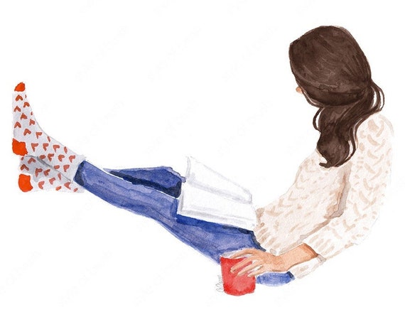 Book Lover Girl Illustration Reading Girl Illustration Bibliophile Art Print Fashion Illustration