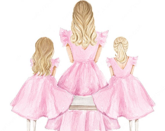 Mother Daughters Illustration Mothers Day Mother And Daughter Print Fashion Illustration