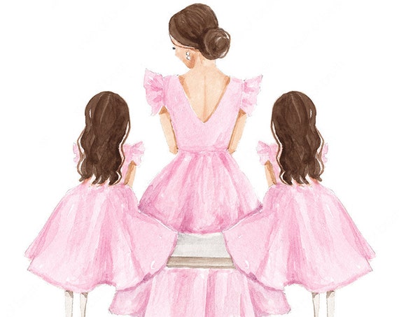 Mother And Two Daughters Illustration Mothers Day Illustration Mother And Daughters Print Fashion Illustration