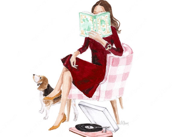 Girl Reading Illustration Reading Girl Print Fashion Wall Art