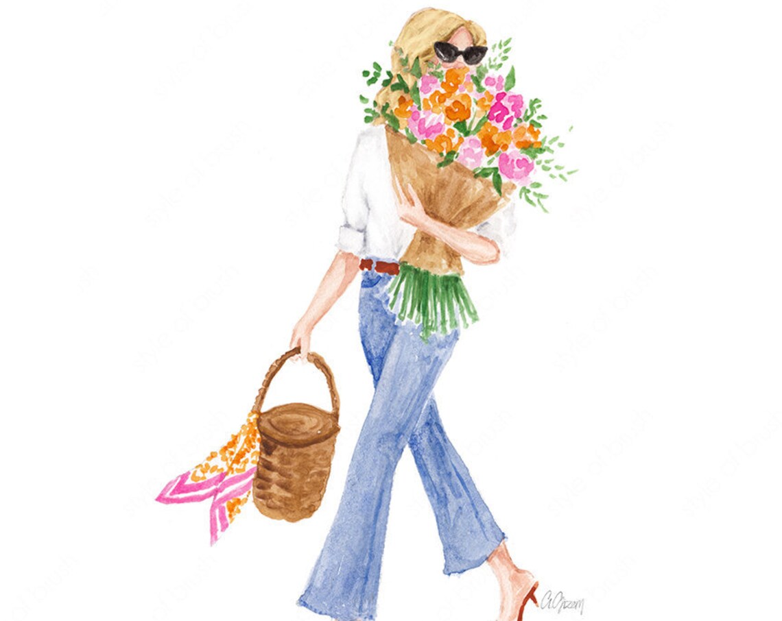 Spring Flower Bouquet Shopping Girl Sunglasses Fashion Poster - Image 2
