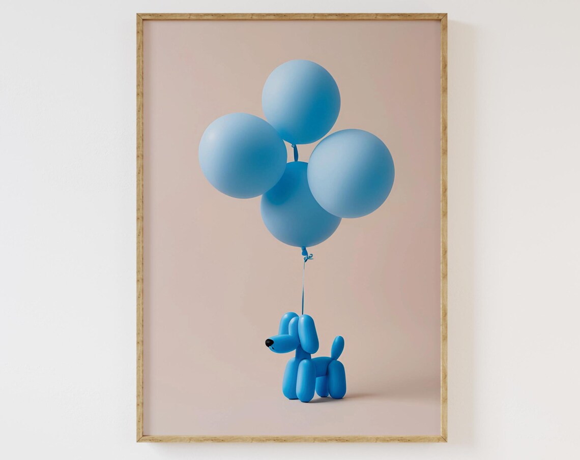 Blue Balloon Dog With Balloons Playful Print Kids Room Gift Decor