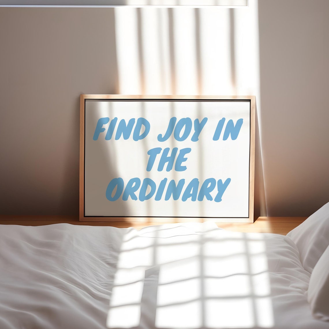 Find Joy In The Ordinary Blue Retro Bubble Lettering Quote Poster