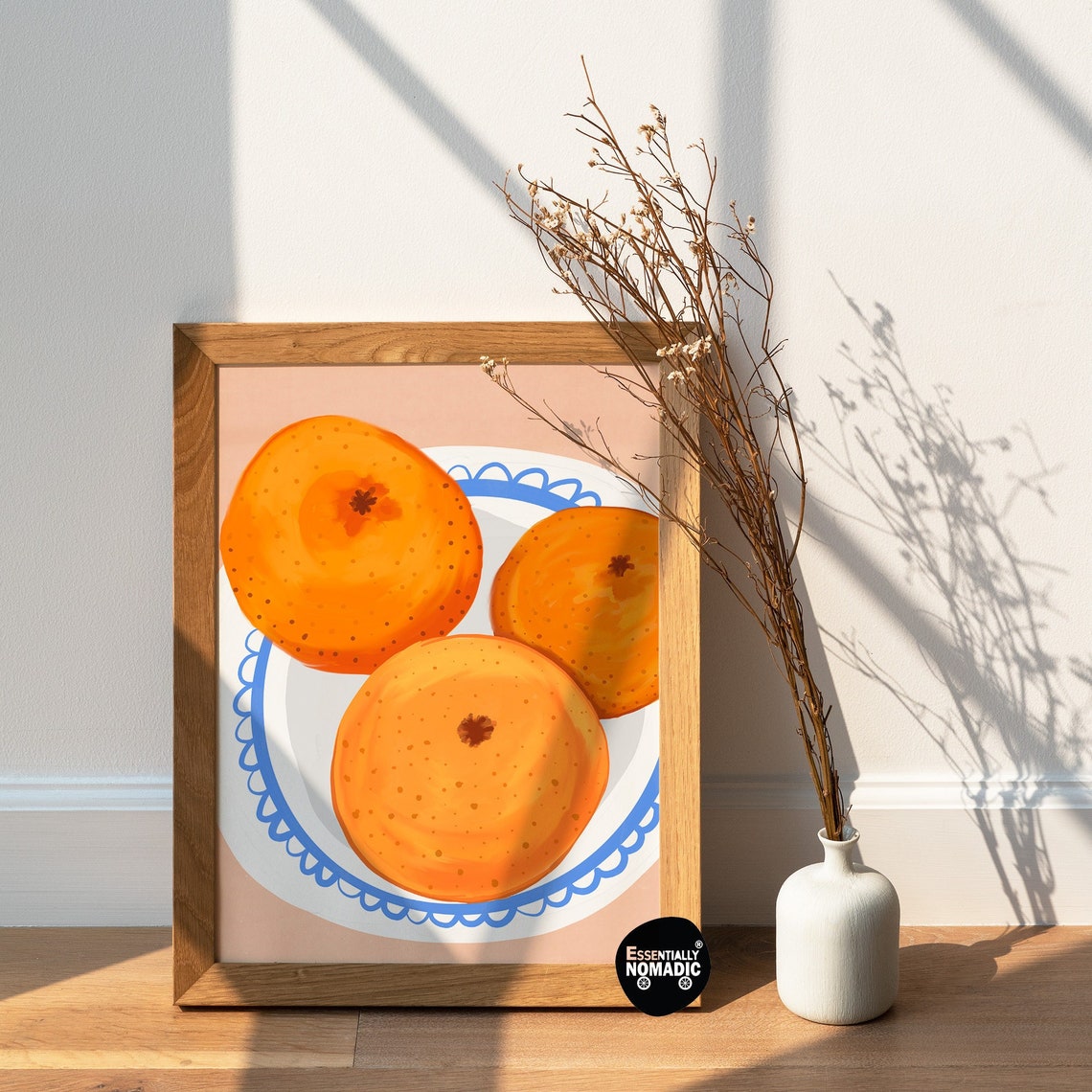 Fresh Oranges Still Life Plate Kitchen Gouache Fruit Art Poster