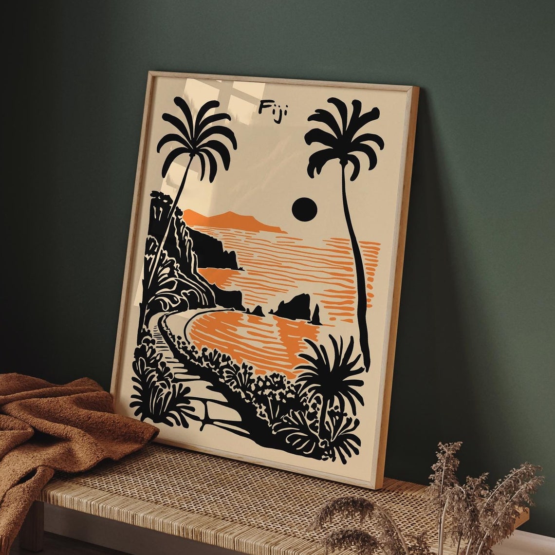 Fiji Tropical Sunset Beach Poster With Black Palm Silhouettes - Image 5