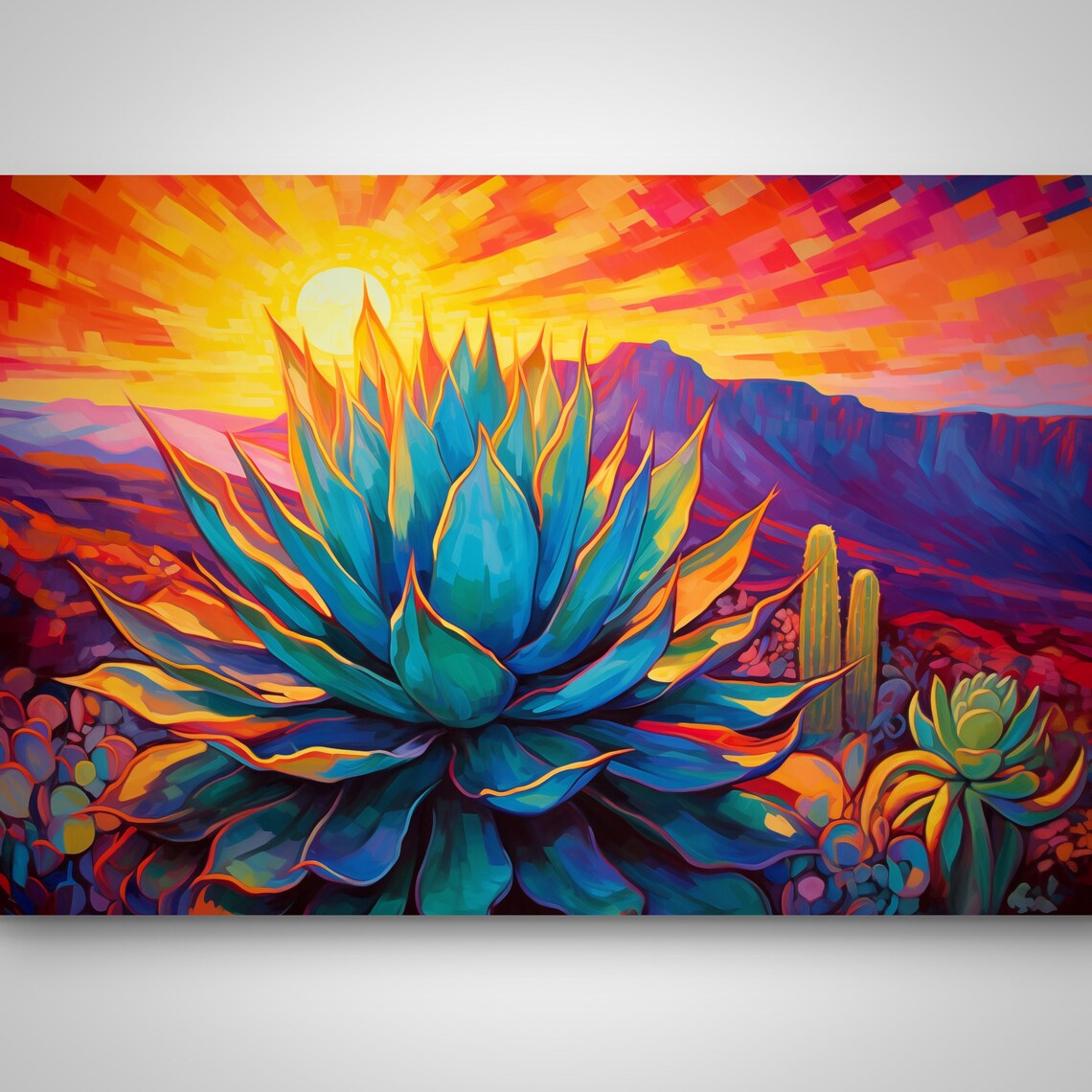 Vibrant Blue Agave Desert Sunset Southwestern Poster for Boho Decor - Image 5