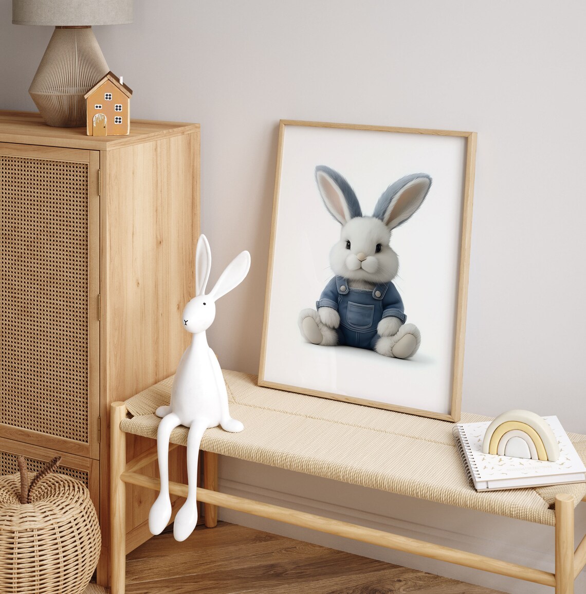 Adorable Baby Bunny in Denim Overalls Sweet Nursery Animal Poster - Image 4