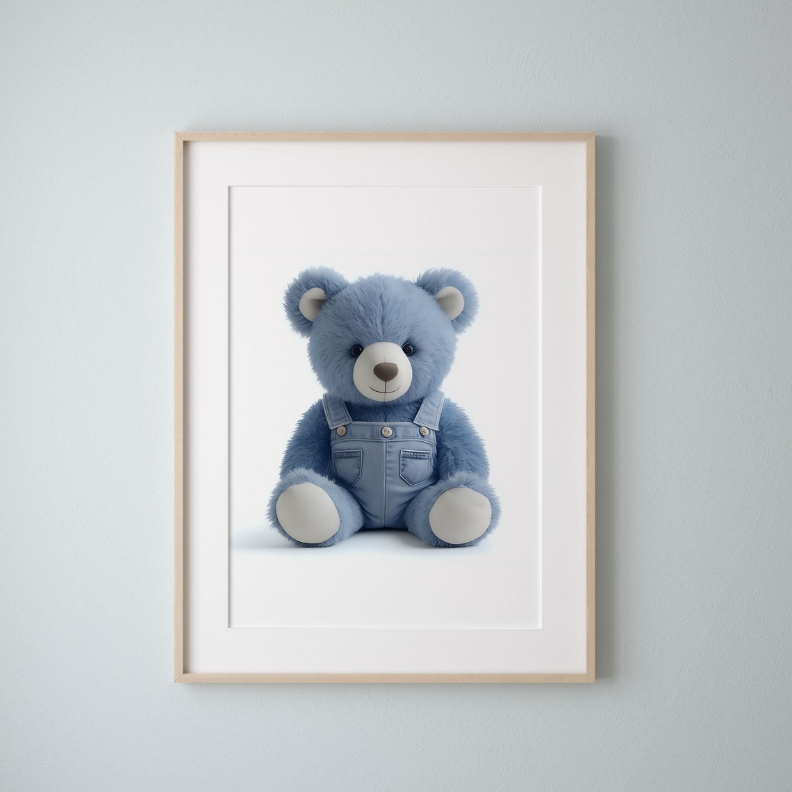 Adorable Blue Teddy Bear in Denim Overalls Sweet Nursery Poster - Image 2