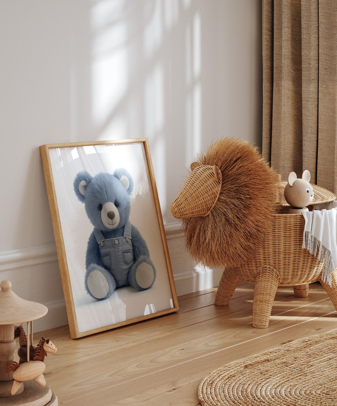 Adorable Blue Teddy Bear in Denim Overalls Sweet Nursery Poster - Image 4