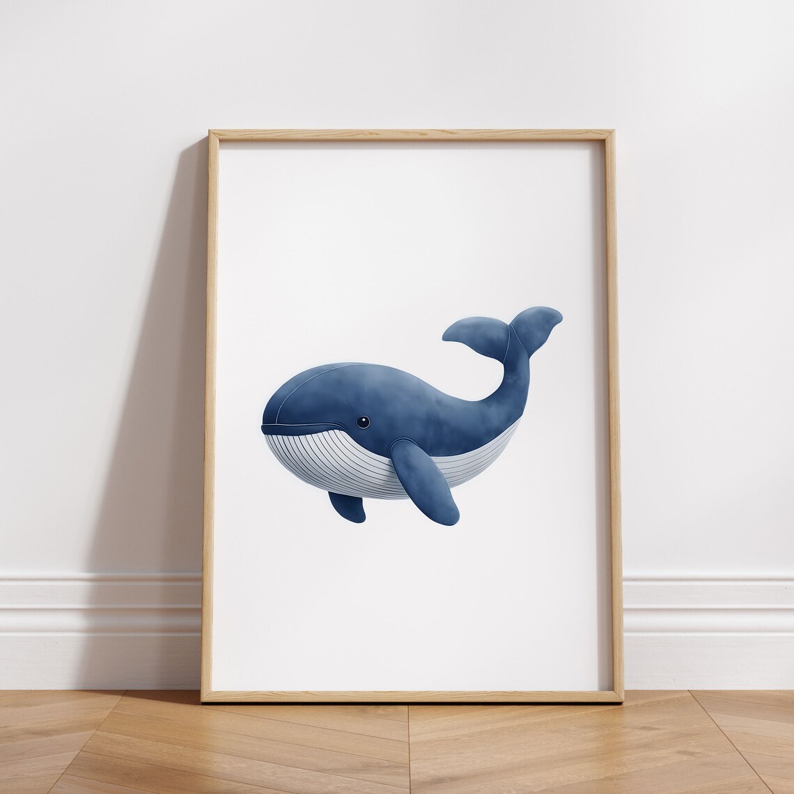 Adorable Blue Whale Watercolor Swimming Sweet Nursery Animal Poster