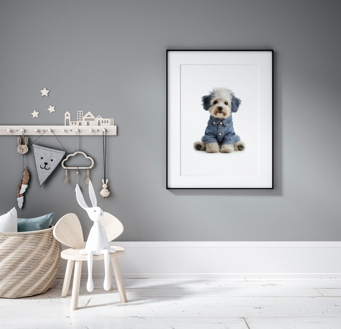 Adorable Fluffy Puppy in Denim Jacket Cute Nursery Animal Poster - Image 5
