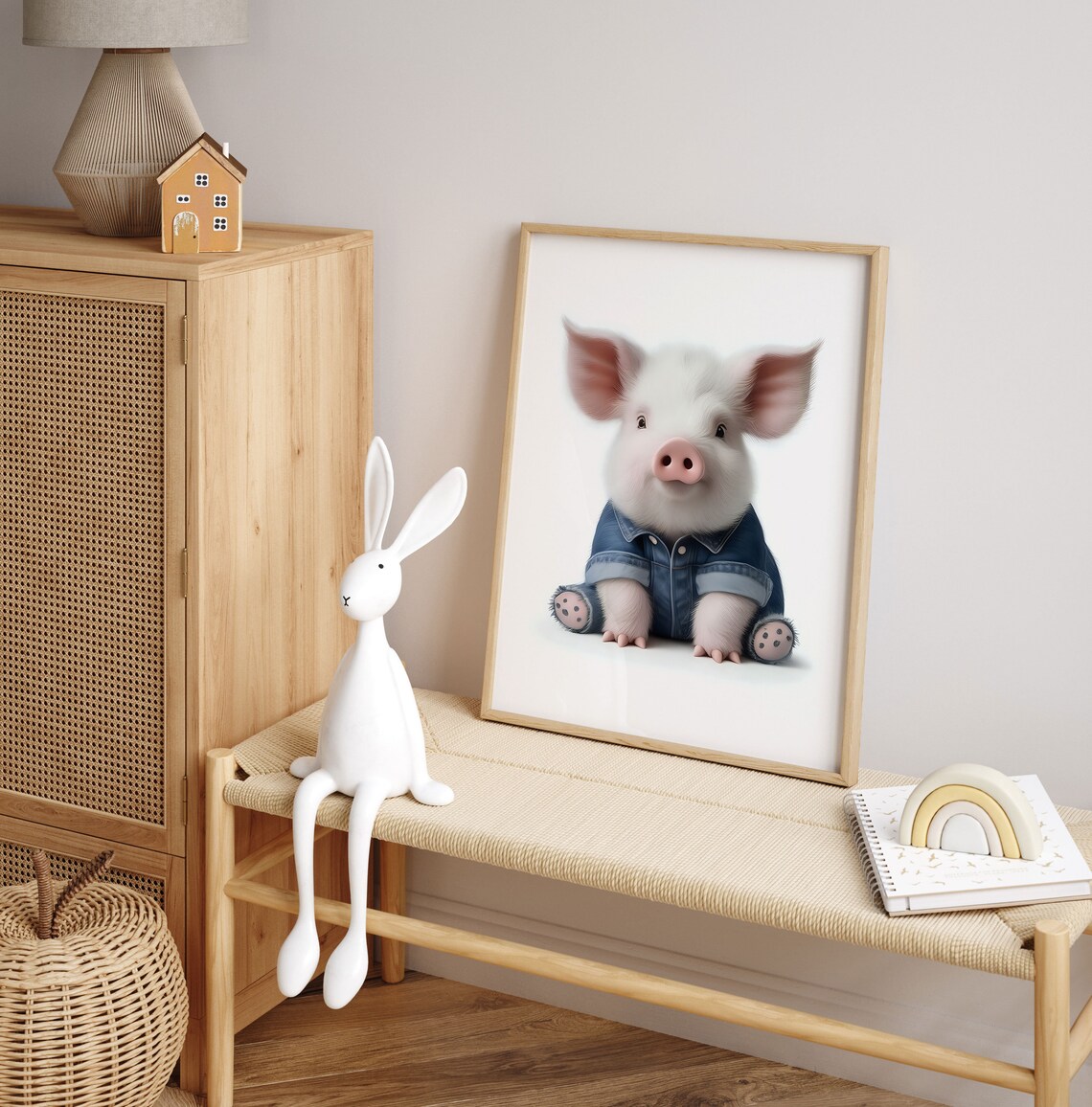 Adorable Baby Pig in Denim Jacket Sweet Nursery Animal Poster - Image 4