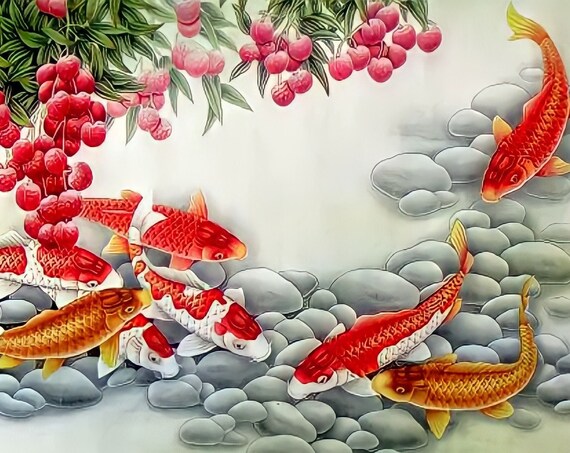 9 Koi Fish Feng Shui Painting With Very Realistic Design