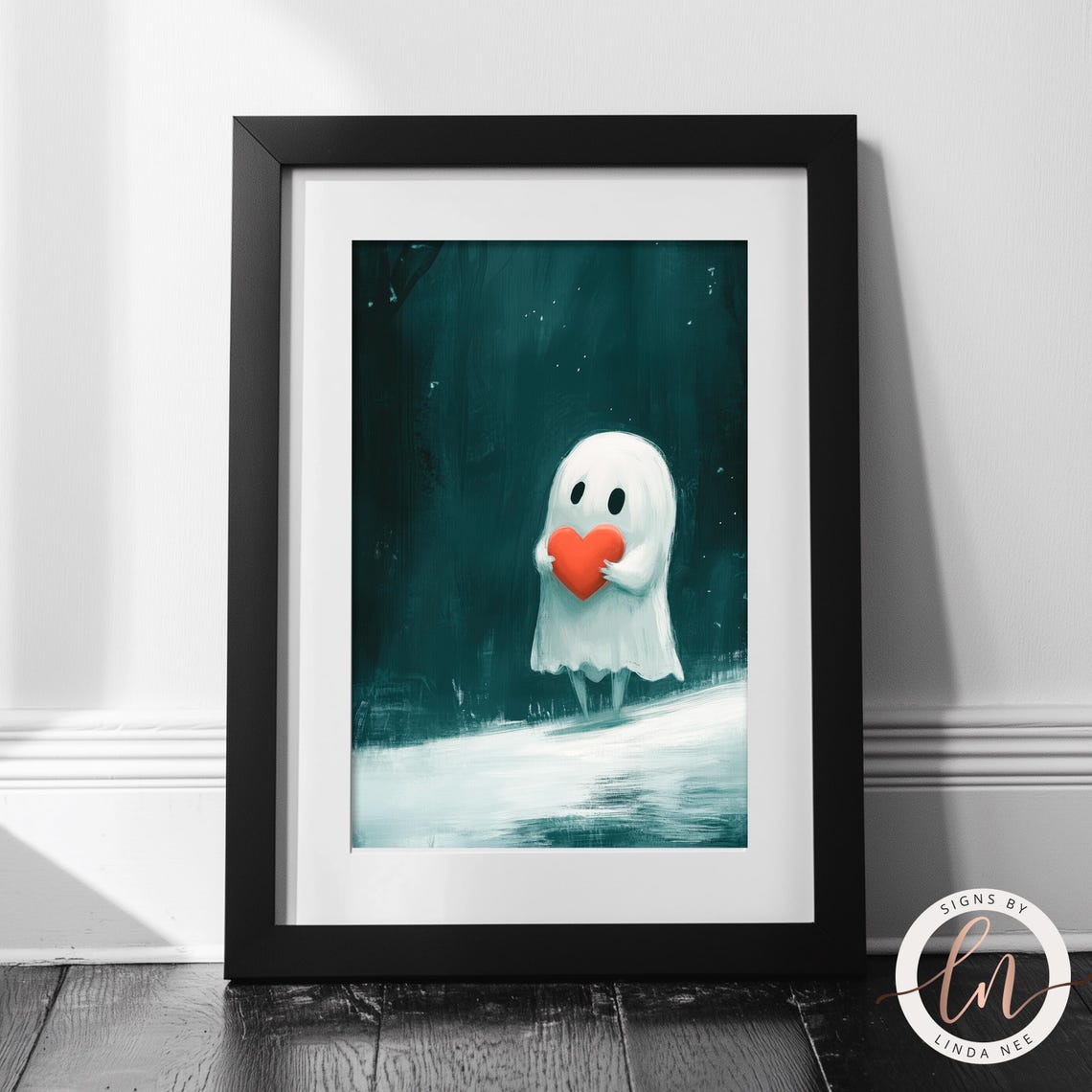Cute Ghost Holding Red Heart Dark Forest Gothic Valentine Art Poster - Image 5