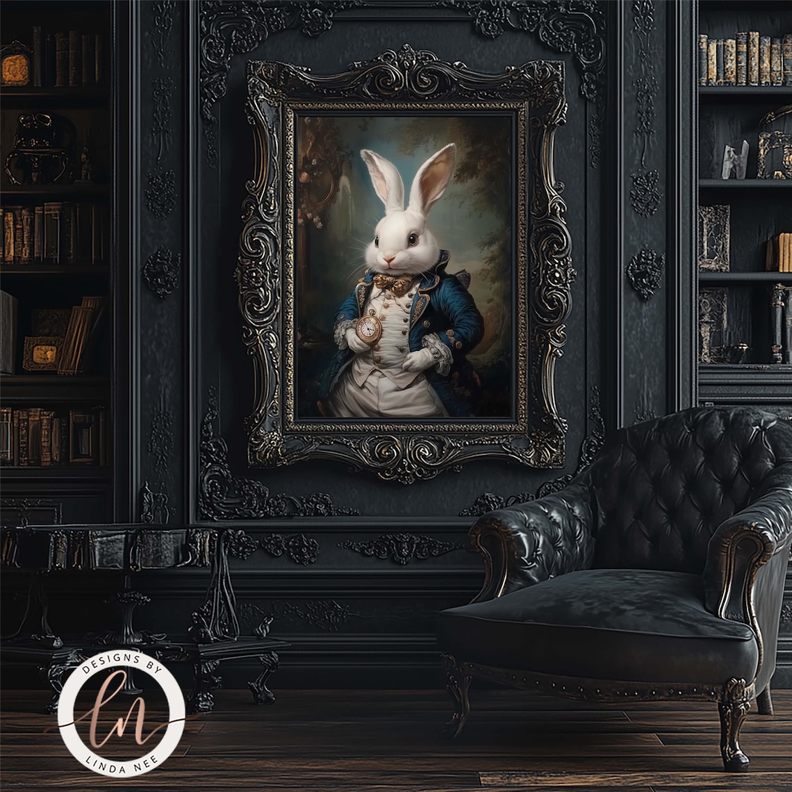 White Rabbit Victorian Portrait, Alice In Wonderland Art Print - Image 2