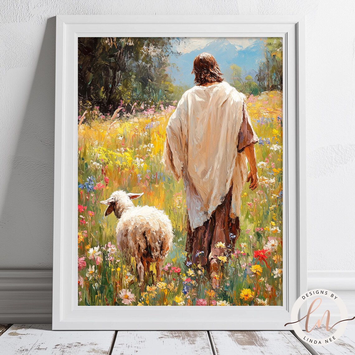 Jesus Walking With Lamb Easter Christian Art Print - Image 2