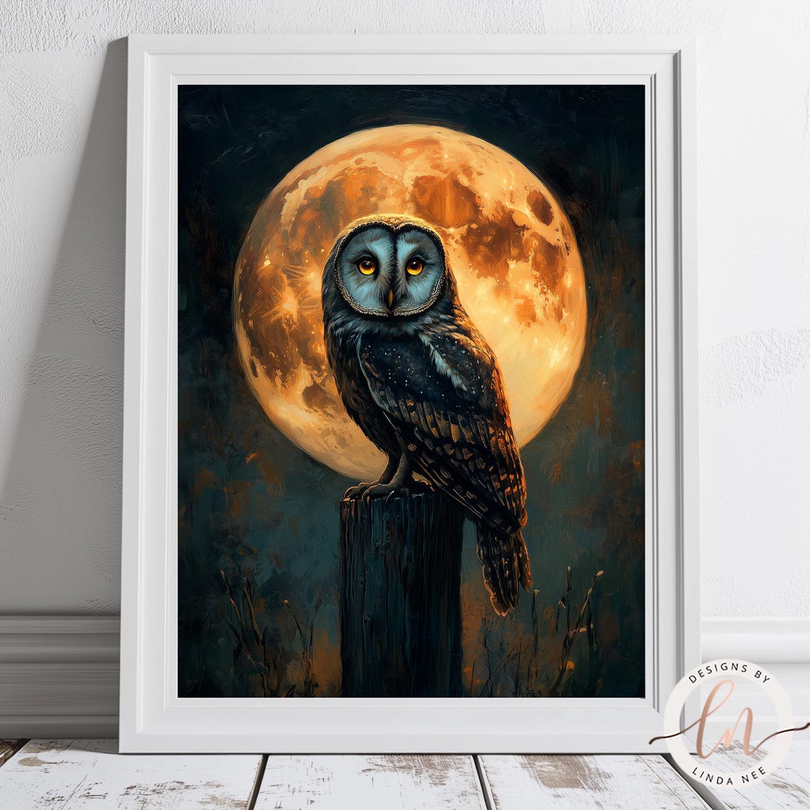 Barn Owl Full Moon Night Perch Gothic Halloween Dark Forest Art Poster - Image 2