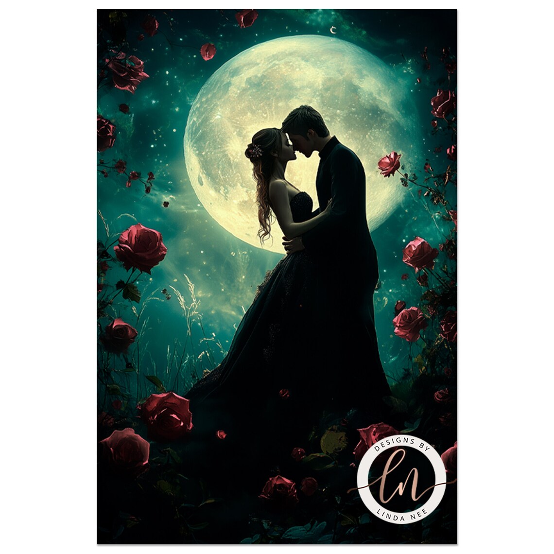 Dark Romance, Dark Academia Full Moon Art Print - Image 2