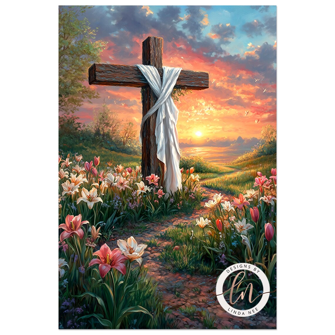 He Is Risen Easter Cross Resurrection Oil Painting - Image 4