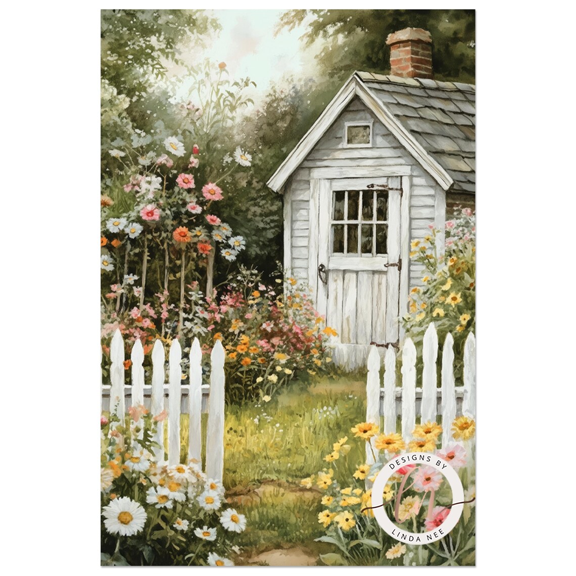 Vintage Cottage Garden, Rustic Floral Art Print - Image 2