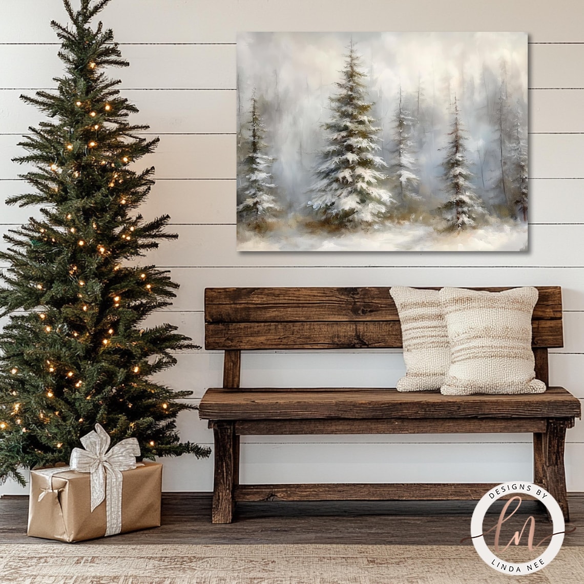 Pine Tree Winter Forest Vintage Christmas Art Print - Image 4