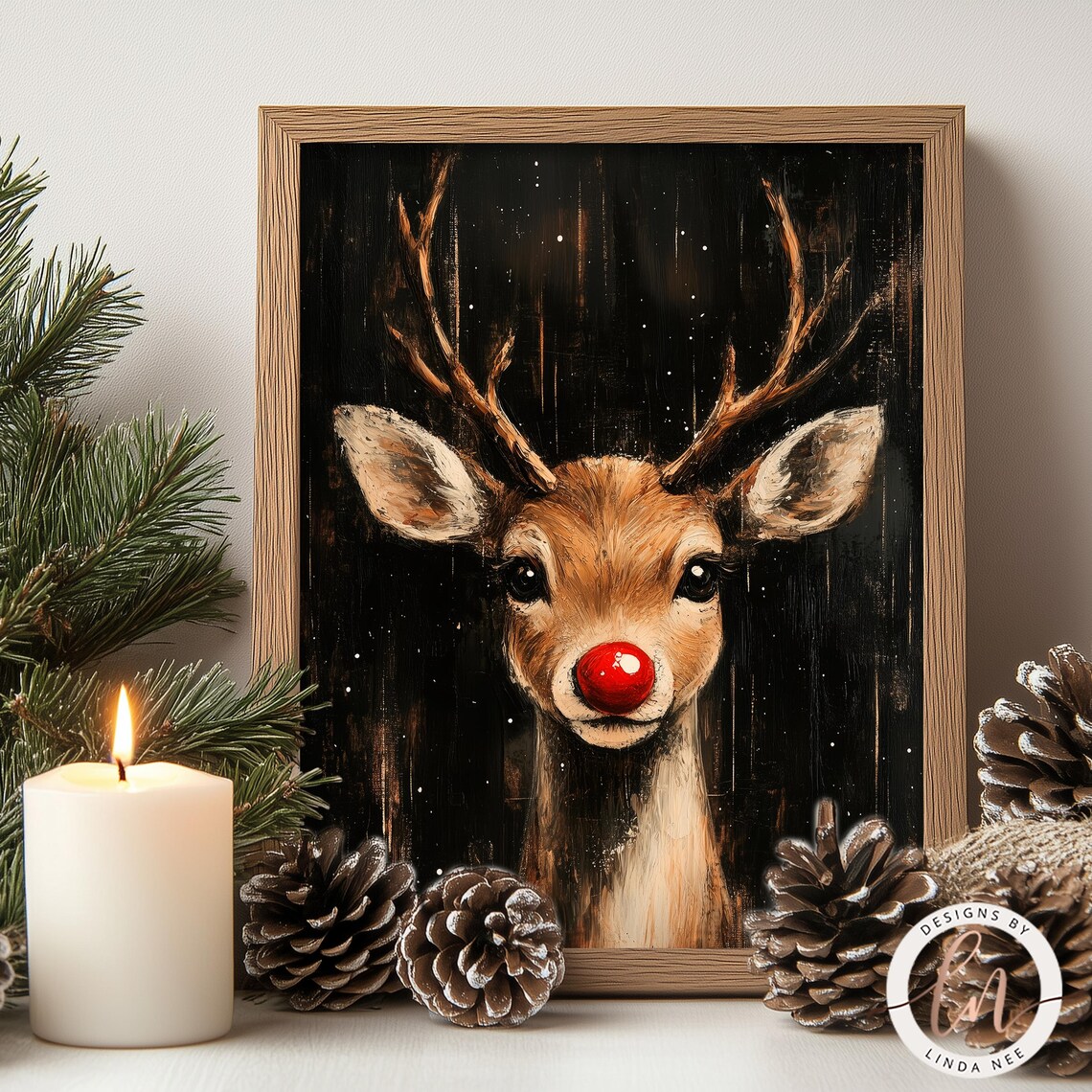 Red Nosed Reindeer Vintage Christmas Art Print