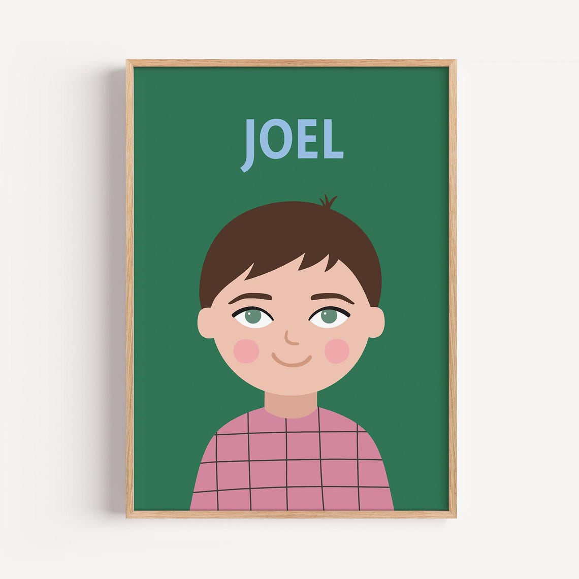 Personalized Boys Name Poster With Cartoon Boy Portrait on Green