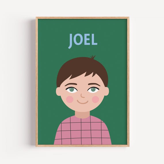 Personalized Portrait Boy Brown Hair Illustration Wall Art Poster For Kids Nursery Playroom Birthday Gift
