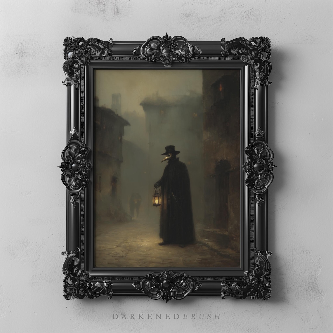 Victorian Plague Doctor Foggy Lantern Street Dark Gothic Poster