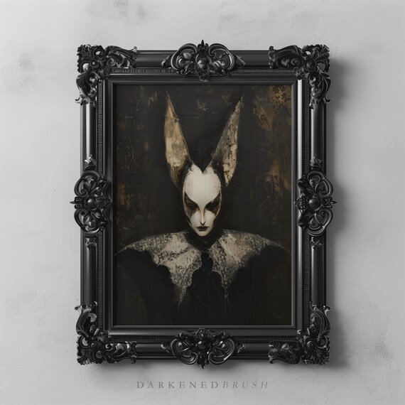 Dark Masquerade Gothic Woman Bat Art Victorian Vampire Moody Wall Aesthetics Oil Painting Instant