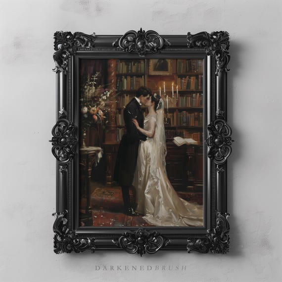 Vintage Romantic Wedding Art Print, Dark Academia