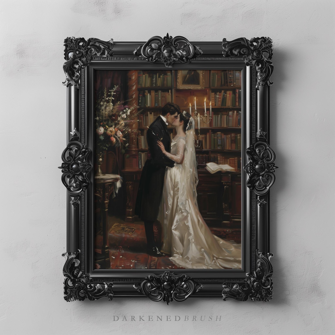 Vintage Romantic Wedding Art Print, Dark Academia
