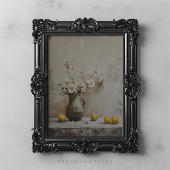 White Flowers And Lemons Rustic Still Life Farmhouse Kitchen Art Poster