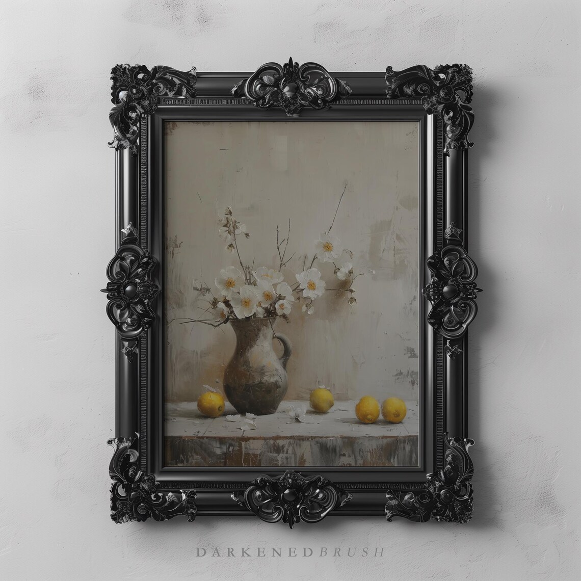 White Flowers And Lemons Rustic Still Life Farmhouse Kitchen Art Poster