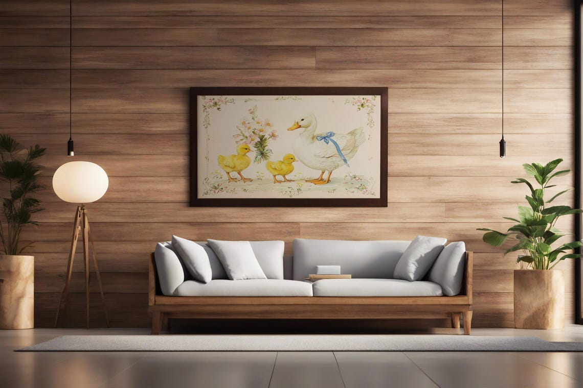 Mother Duck with Two Yellow Ducklings Vintage Nursery Poster - Image 3