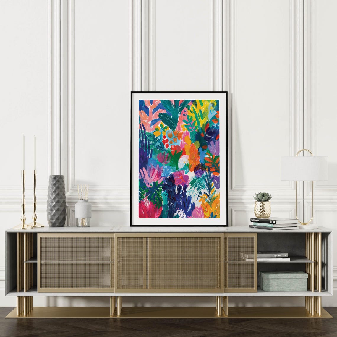 Bold Colorful Abstract Botanical Painting in Pink and Purple Poster - Image 4