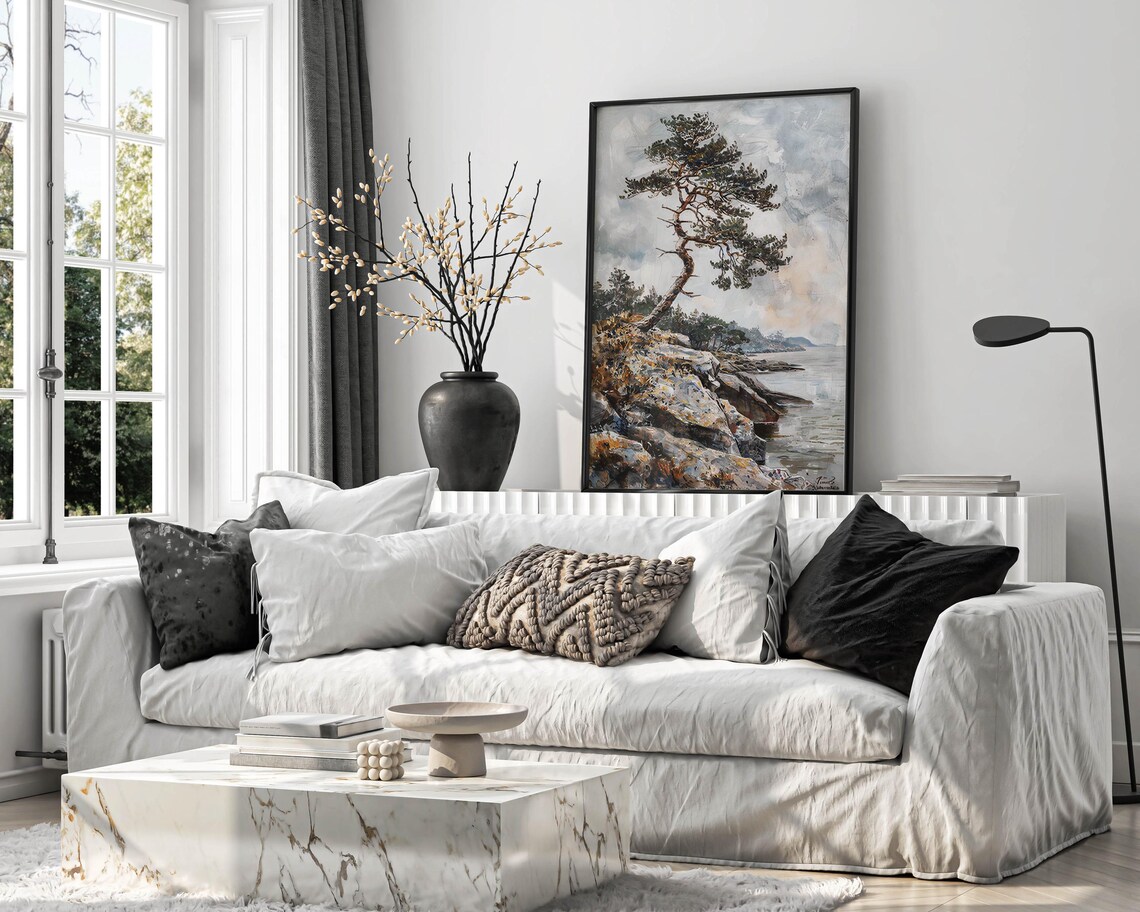 Cliffside Pine Painting, Minimalist Tree Portrait - Image 5