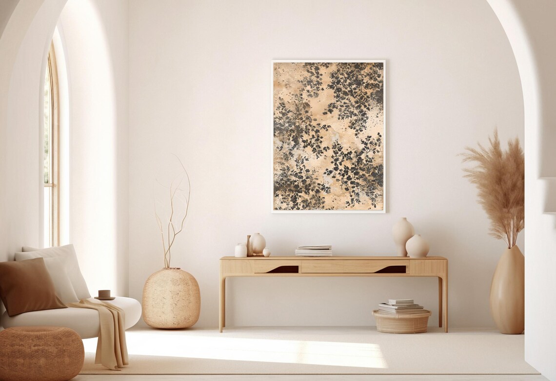 Abstract Beige Botanical Silhouette Art With Dark Foliage Poster - Image 3