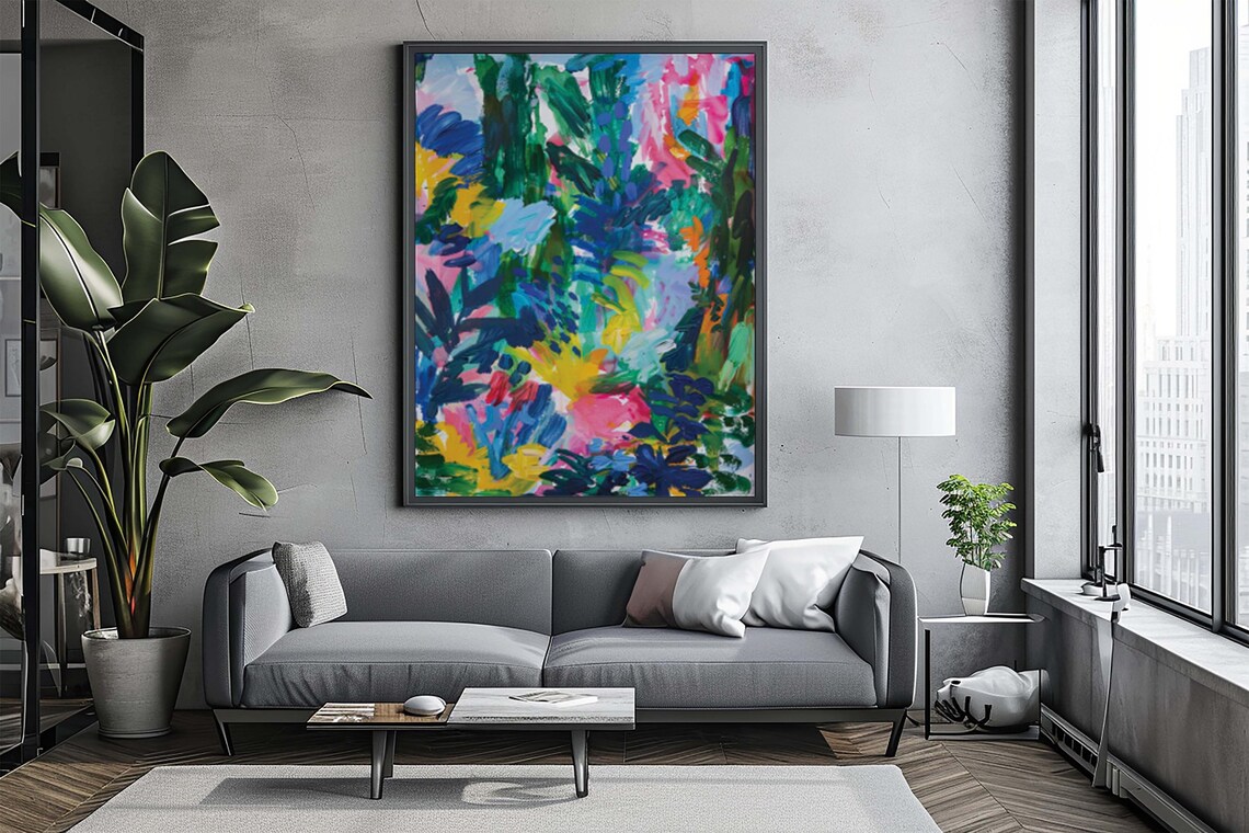 Bold Colorful Abstract Botanical Painting in Pink and Purple Poster - Image 2