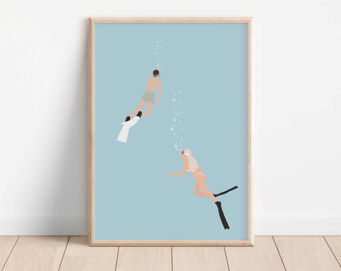 Man and Woman Diving Minimalist Summer Pool Print