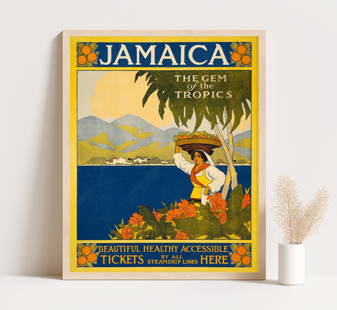 Jamaica Gem of the Tropics Vintage Steamship Travel Poster Art Print