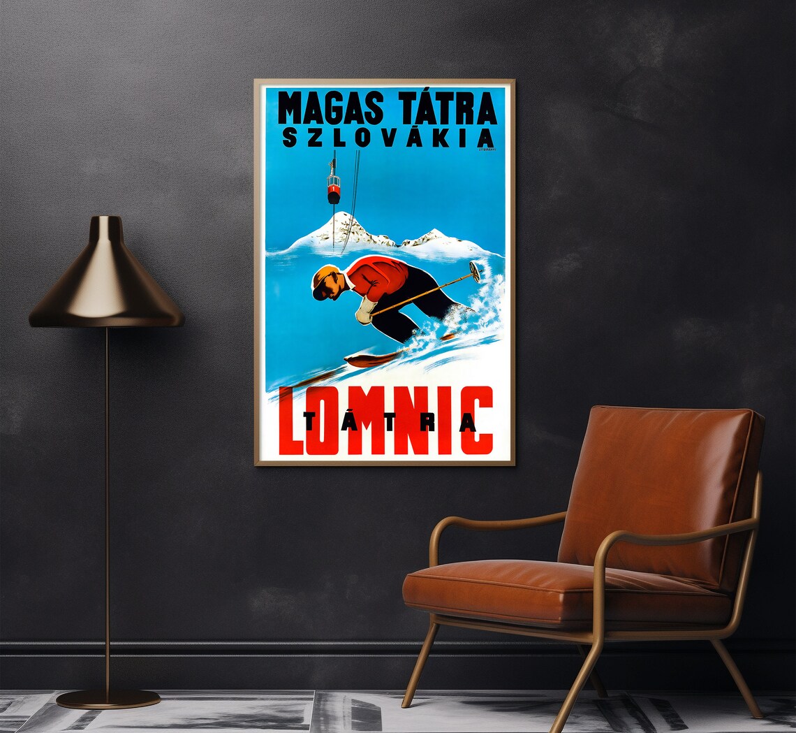 Lomnica Slovakia High Tatras Vintage Ski Resort Mountain Travel Poster - Image 2
