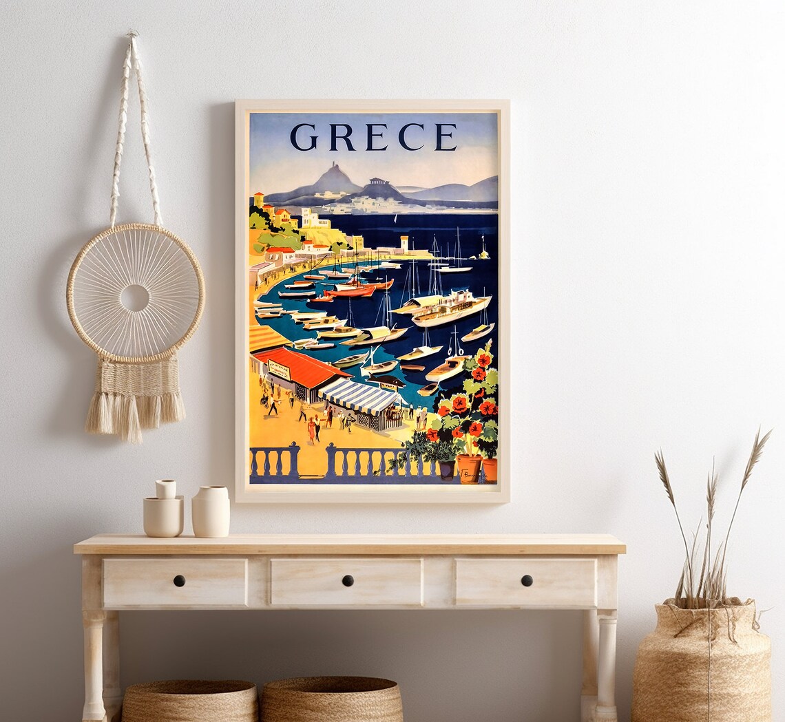 Greece Harbor Boats Coastal Town Vintage Greek Coast Travel Poster - Image 4