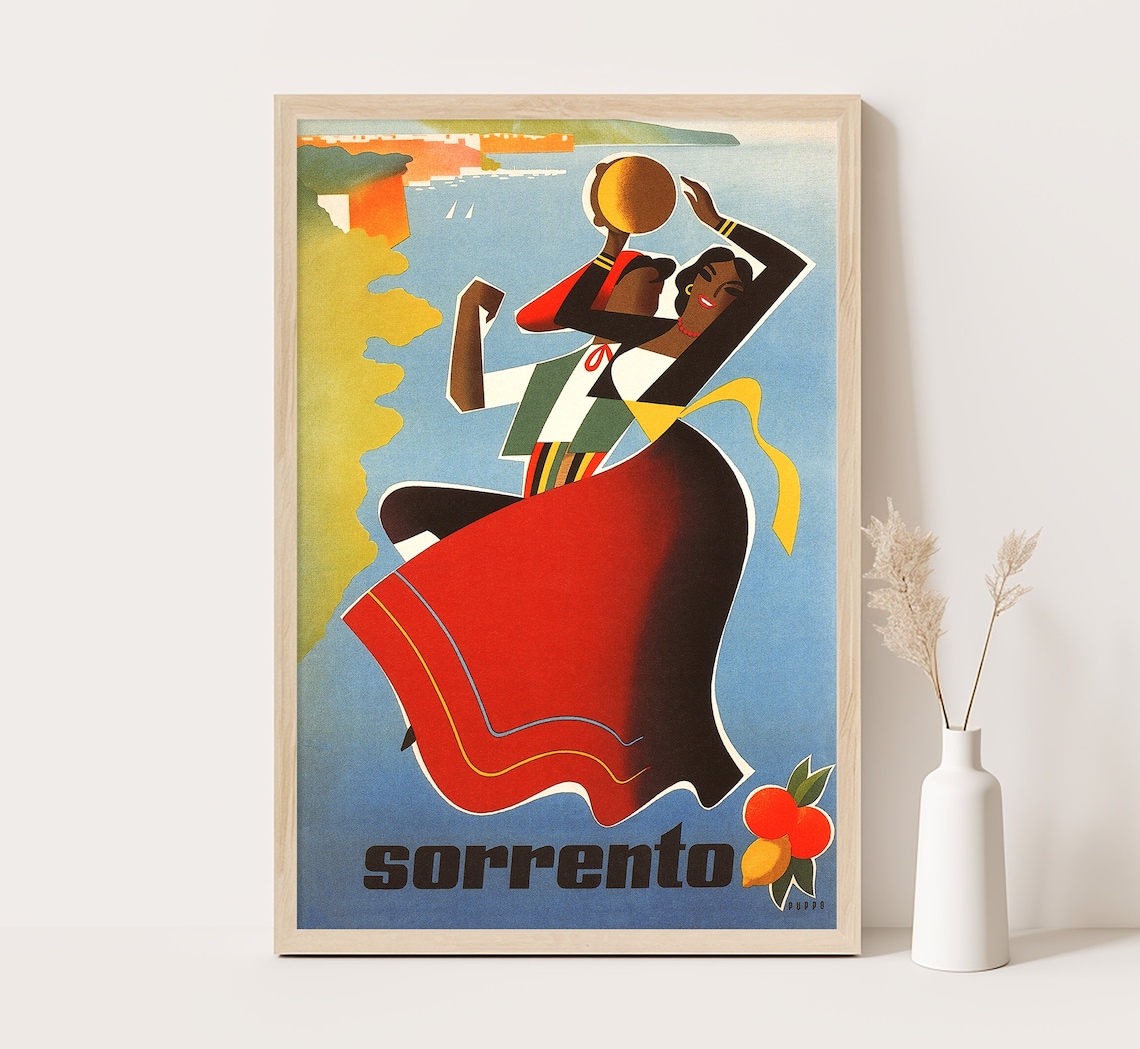 Sorrento Italy Tarantella Dancers Amalfi Bay Lemons Colorful Poster