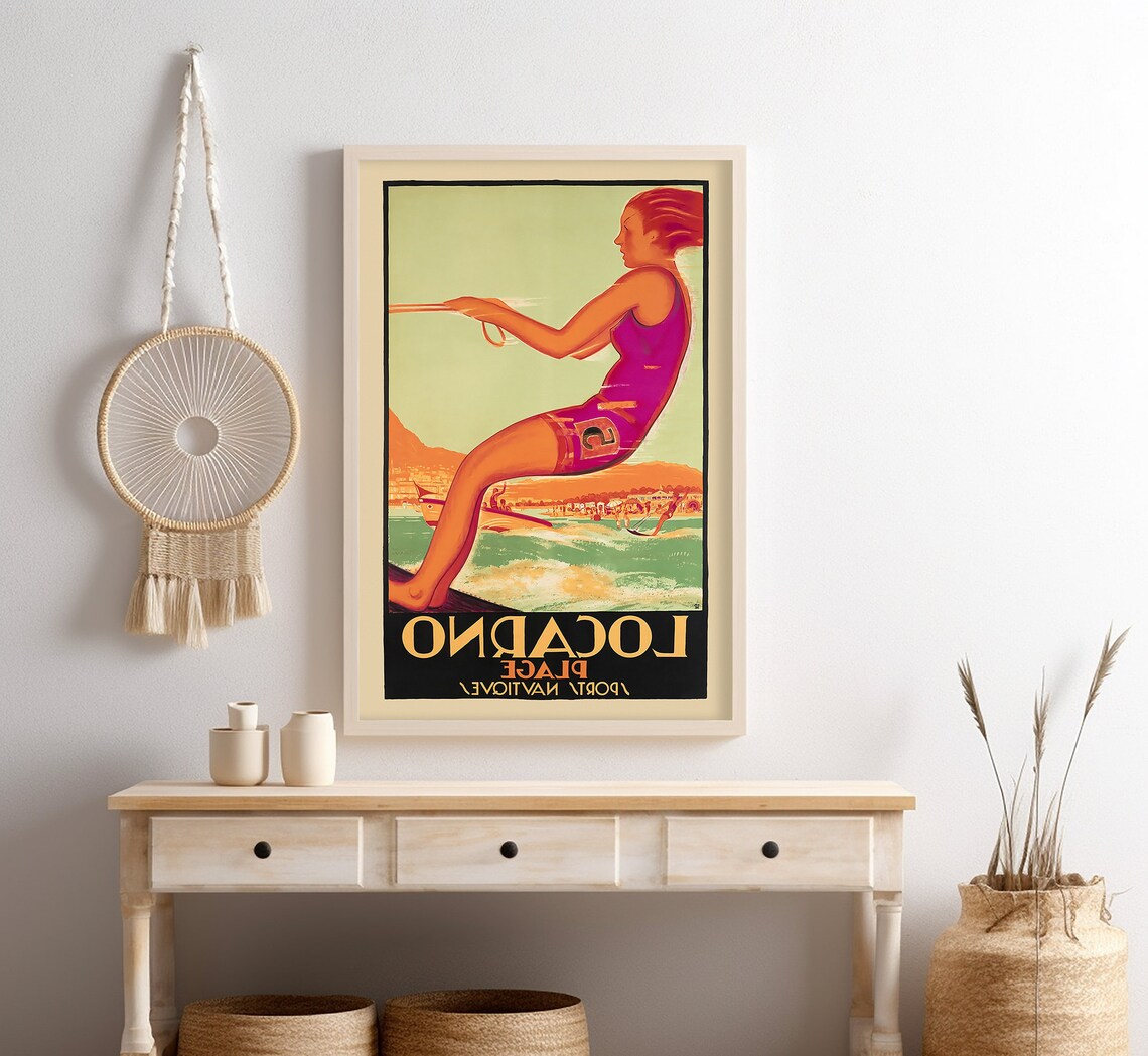 Locarno Switzerland Water Ski Woman Lake Sports Art Deco Travel Poster - Image 4